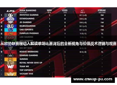 从欧协联赛程切入解读单场比赛背后的全新视角与价值战术逻辑与观赛